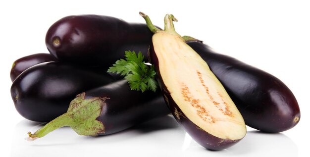 Fresh eggplants isolated on white