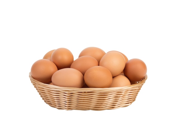 Fresh eggs in a wicker basket