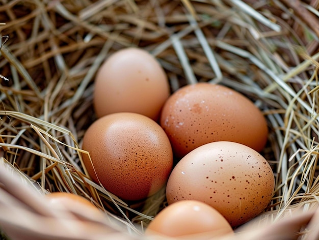 Photo fresh farm eggs in nesting hay organic and natural produce