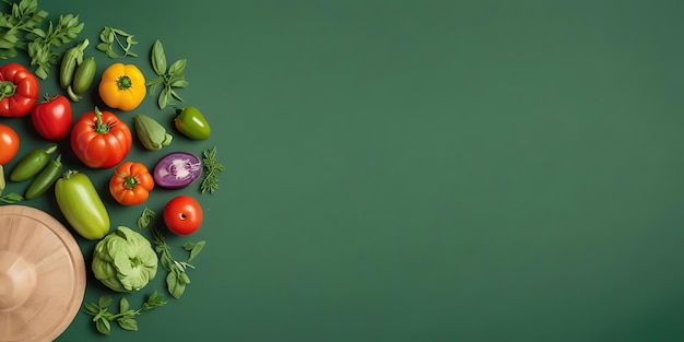 Photo fresh farm vegetables on green background