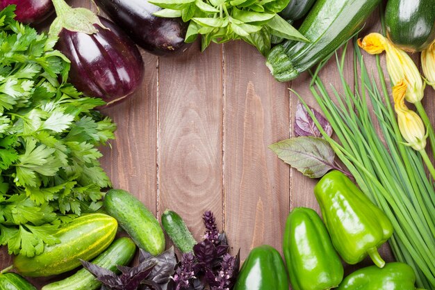 Fresh farmers garden vegetables and herbs