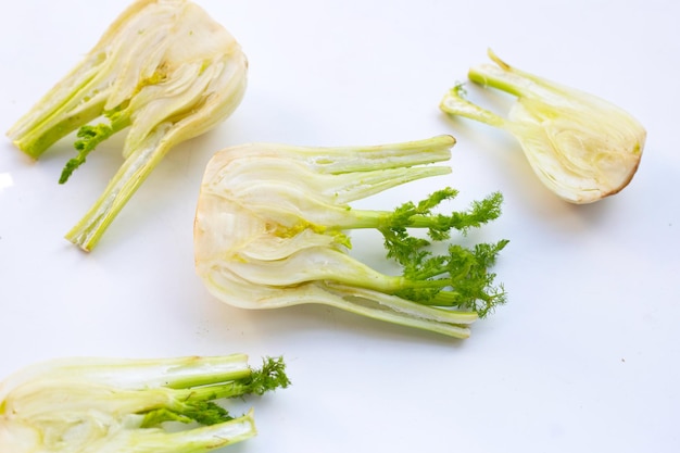 Fresh fennel bulb on white background