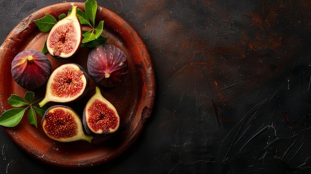 Photo fresh figs on rustic clay plate a rustic clay plate with fresh figs both whole and sliced s