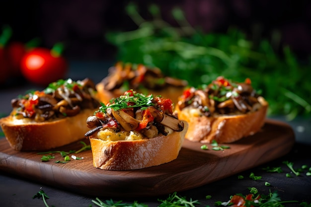 Fresh and flavorful bruschetta with herbs and mushrooms Generative AI