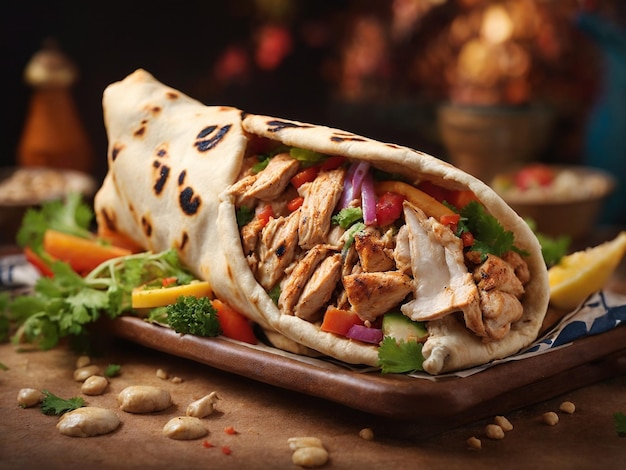 Fresh and Flavorful shawarma Vegetables and Tortilla Wrap