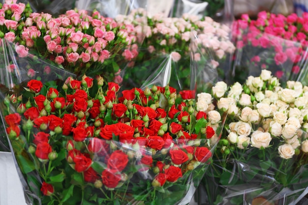 Fresh flowers on display outdoors