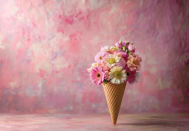 Fresh flowers in an ice cream