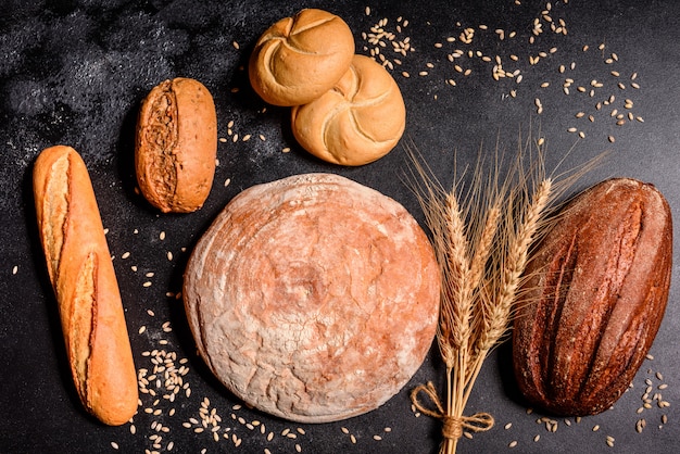 Fresh fragrant bread with grains and cones 