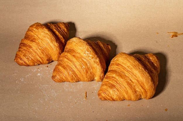 Fresh french croissants row Puff craft bakery