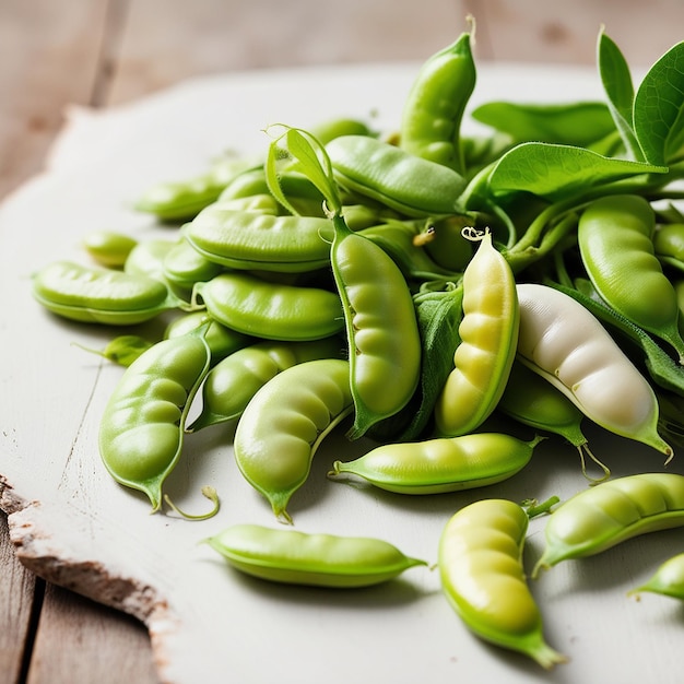 Photo fresh from the garden broad beans fava beans closeup