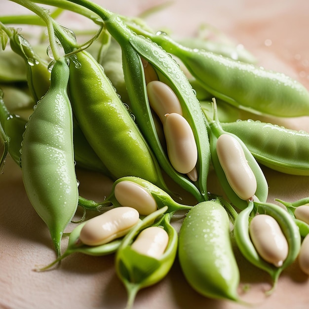 Photo fresh from the garden broad beans fava beans closeup