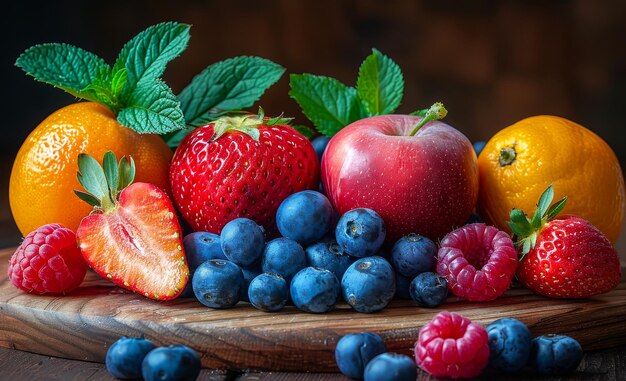 Fresh Fruit Arrangement on Wooden Board