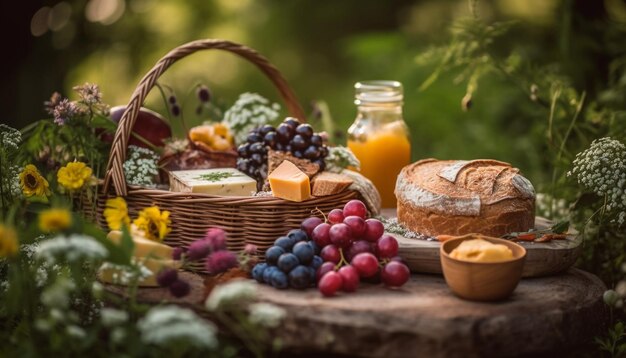 Fresh fruit basket for a gourmet picnic generated by AI