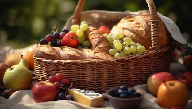 Fresh fruit basket nature gourmet autumn meal generated by AI