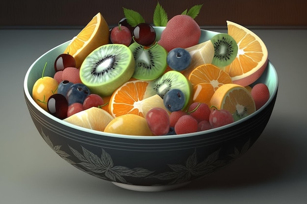 Fresh fruit bowl realistic image Ai generated art