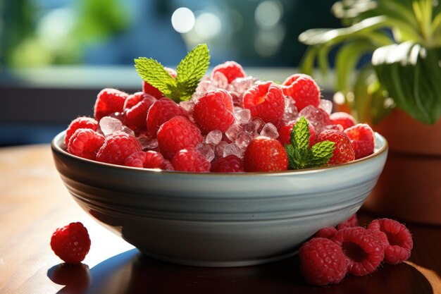 Fresh Fruit Bowl Strawberry Raspberry Raspstick Iogurta Granola generated by AI generative IA