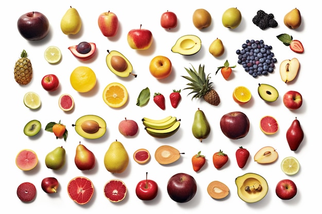 Photo fresh fruit collection on white background