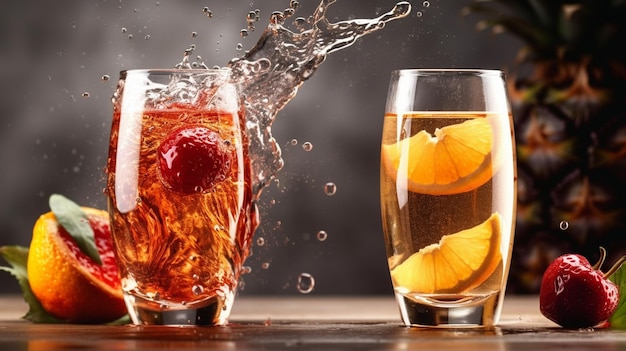 A fresh fruit juice splash on glass