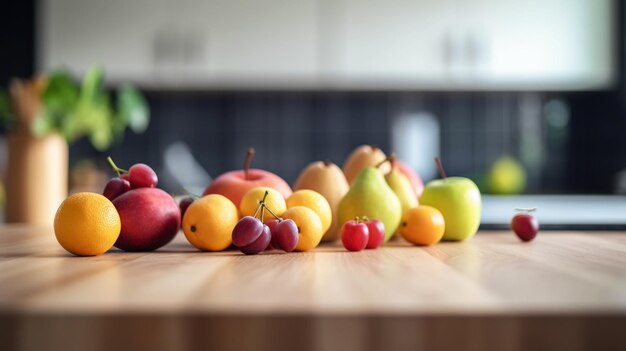 Photo fresh fruit in the kitchen on a wooden table generative ai