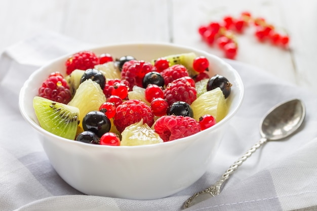 Fresh fruit salad. Light photo. Macro.