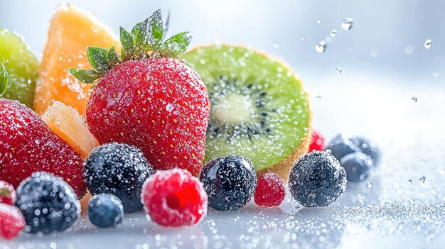 Photo fresh fruit salad with berries kiwi and melon