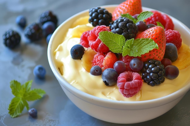 Fresh fruit salad with creamy yogurt