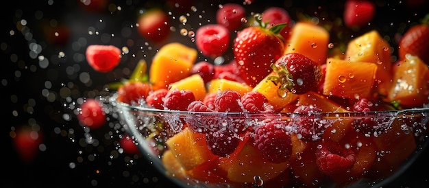 Photo fresh fruit salad with water droplets