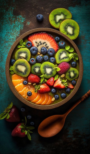 Fresh Fruit Smoothie Bowl Generative ai