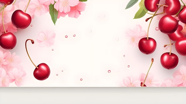 Photo fresh fruit social media banner template and post design of juicy red color cherries