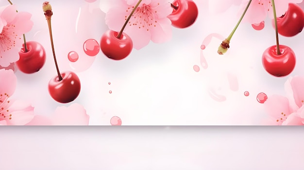 Photo fresh fruit social media banner template and post design of juicy red color cherries