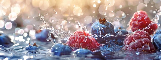 Fresh fruit in water splash berry in motion falling fruit in water