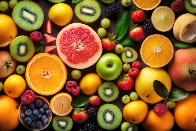 Fresh fruits background Juicy fruits variety natural nutrition Generated AI