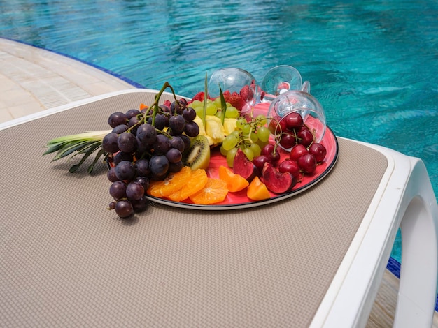 Fresh fruits by the pool