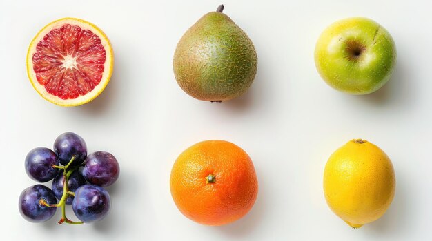 Photo fresh fruits each meticulously isolated on a crisp white background bursting with natural flavors