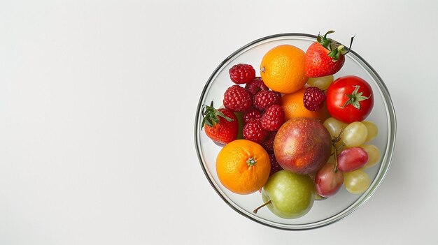 Photo fresh fruits in a glass bowl on white background