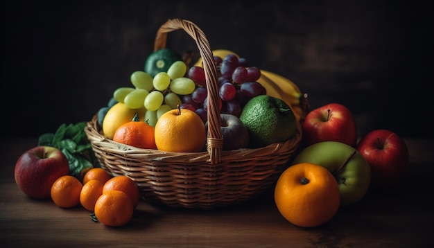 Fresh fruits healthy food in basket generated by AI