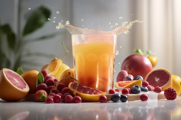 Fresh fruits juice on amazing light background Healthy beverage Created Generative Ai