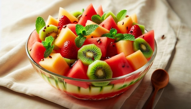 Fresh fruits salad with melon