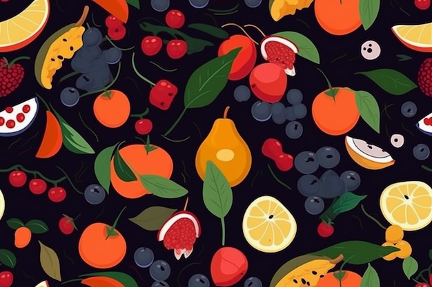 Fresh Fruits Seamless Pattern Ai generative