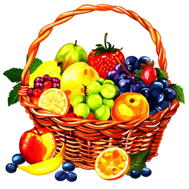 Fresh fruits set on basket cartoon illustration Set Fruits healthy cartoon