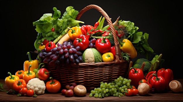 Fresh fruits and vegetables in the basket