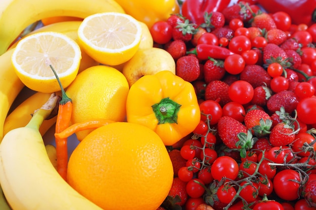 Fresh fruits and vegetables closeup