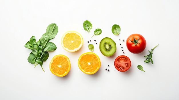 Photo fresh fruits and vegetables on white background