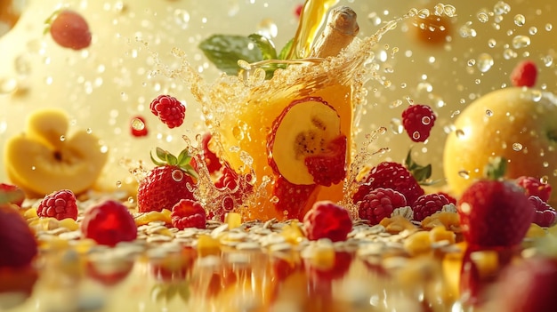 Fresh fruits with water splashes on dark backgroundFresh fruits with water splashes on dark background