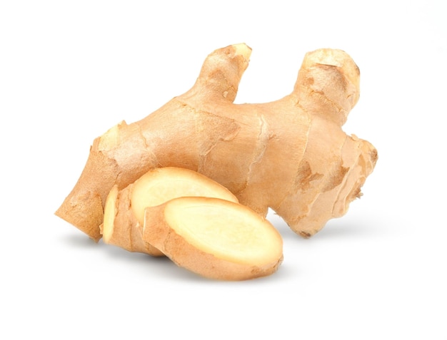 Fresh ginger on white background herb medical concept