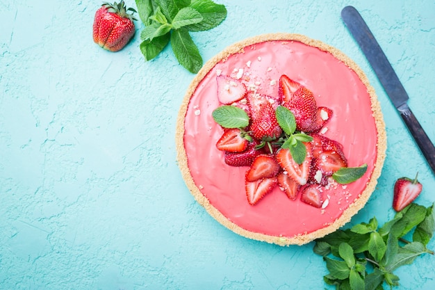 Fresh glazed tart with strawberries