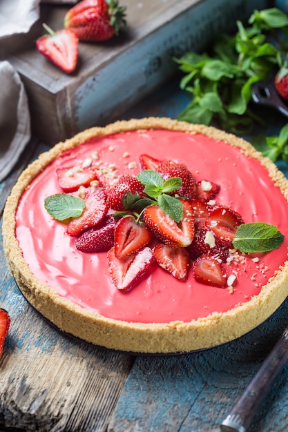 Fresh glazed tart with strawberries