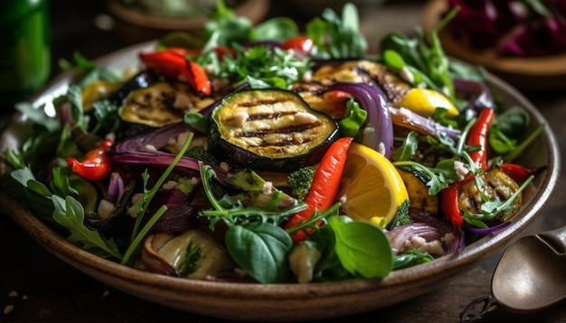 Fresh gourmet salad with grilled seafood and vegetables generated by AI