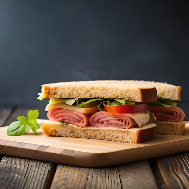 fresh gourmet sandwiches with meat and vegetables