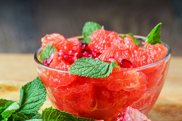 Fresh grapefruit salad in the bowl